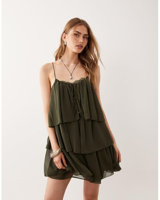Mango Green Ruffle Mini Dress