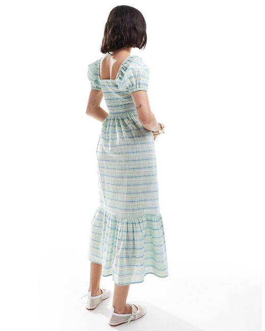 esmé studios Blue Esmee Stripe Puff Sleeve Maxi Dress