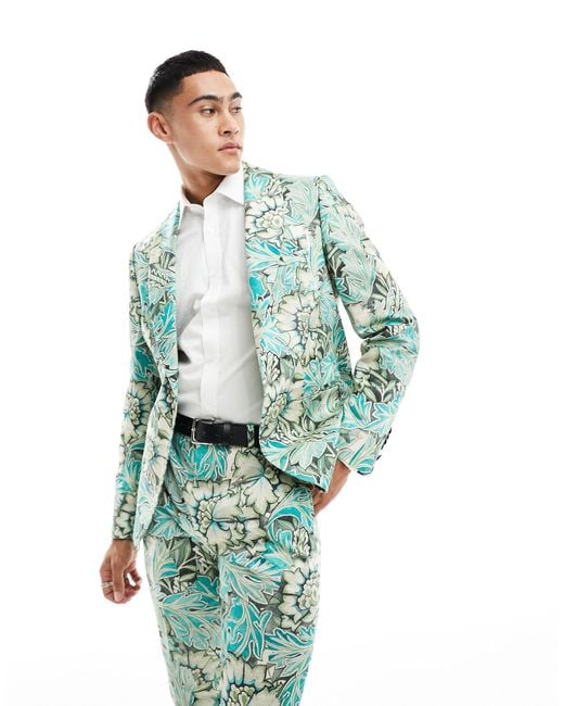 Twisted Tailor Blue Morris Floral Suit Jacket for men