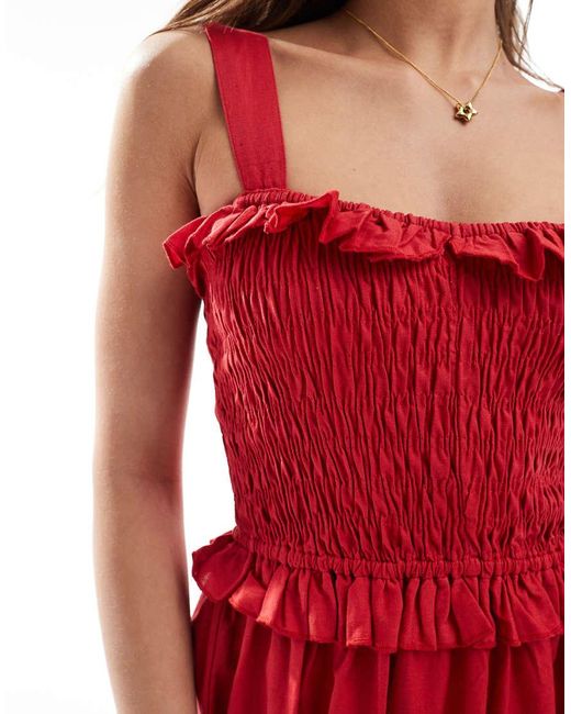 esmé studios Red Esmee Exclusive Shirring Maxi Beach Dress With Ruffle Trim