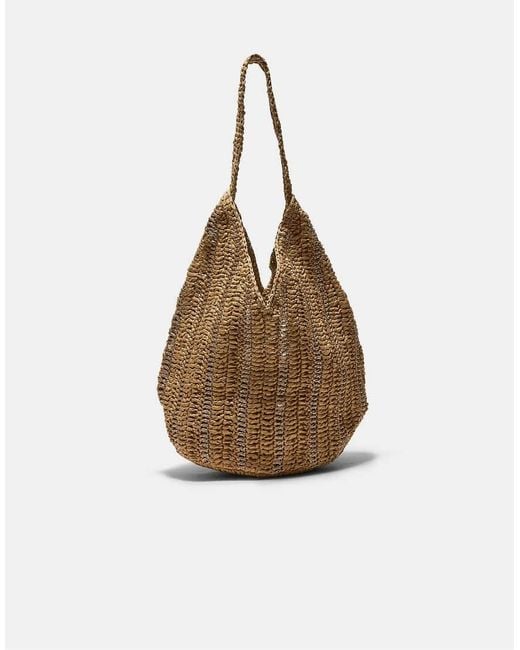 Stradivarius White Metallic Thread Raffia Shoulder Bag