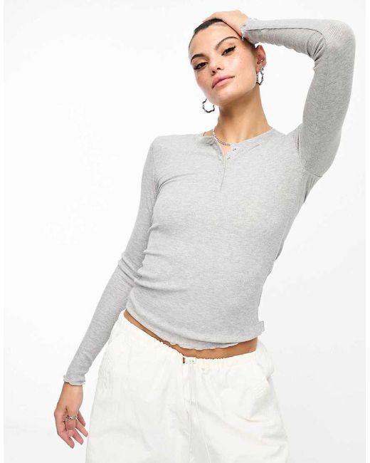 Cotton On Gray Sleep Recovery Henley Button Front Long Sleeve Top