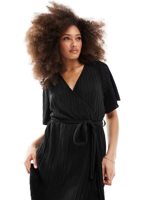 Y.A.S Black Plisse Wrap Midi Dress
