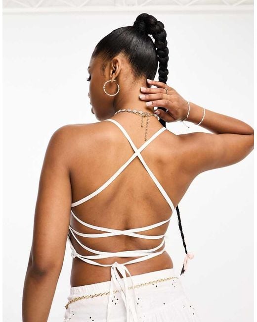 Pimkie White Cross Back Detail Crop Top