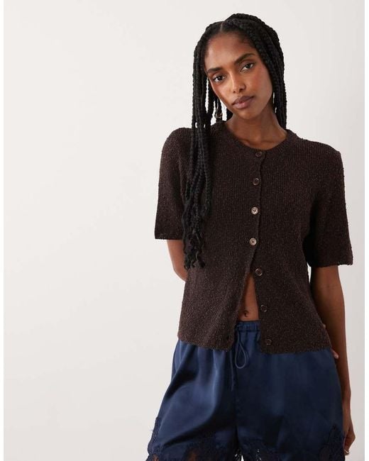 ASOS Black Relaxed Short Sleeve Slub Cardigan