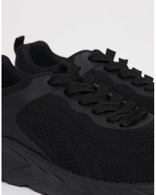 Threadbare Black Textured Slip On Trainers for men