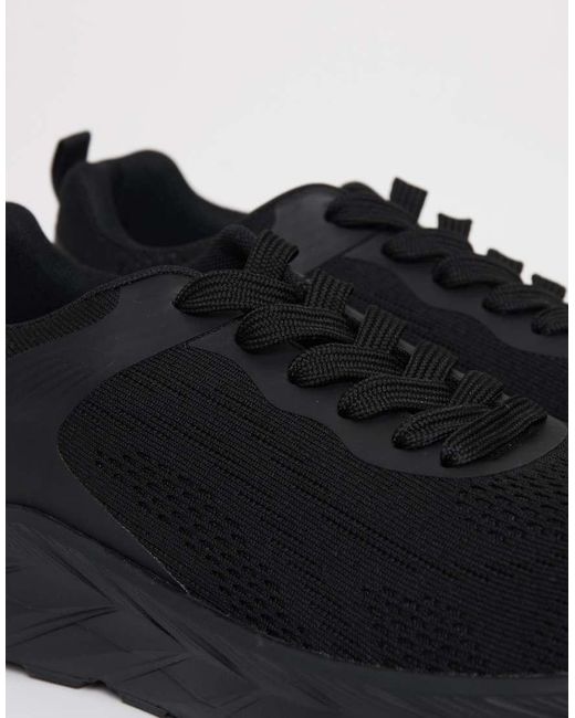 Threadbare Black Textured Slip On Trainers for men