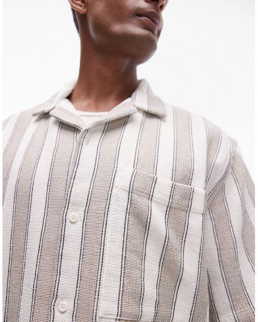 Topman – kurzärmliges, strukturiertes hemd mit mehrfarbigen streifen in White für Herren