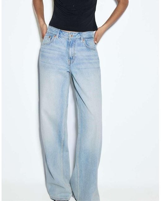 Stradivarius Blue D91 Low-Rise Wide-Leg Jeans