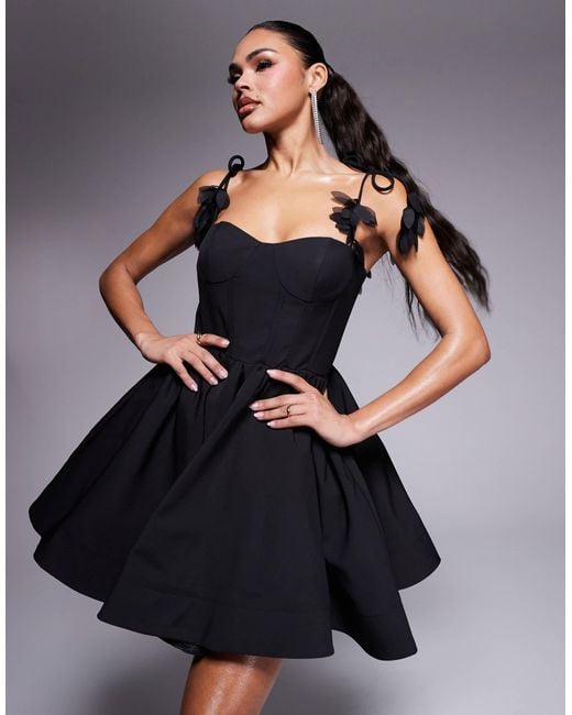 Jarlo Black Structured A-line Mini Dress With 3d Strap Detail