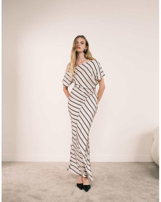 ASOS Natural Draped Asymmetric Neck Maxi Dress