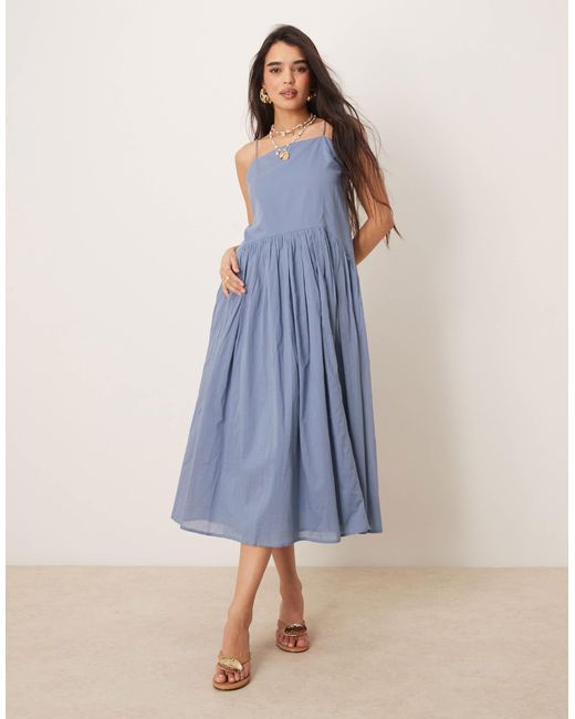 ASOS Blue Dropped Waist Midi Dress