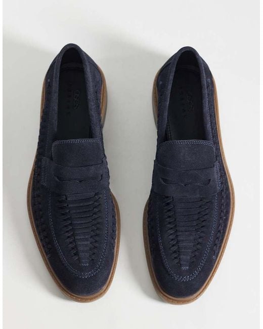 ASOS Blue Woven Penny Loafer for men