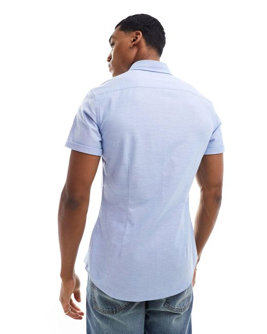 ASOS – kurzärmliges, schmales oxford-hemd in Blue für Herren