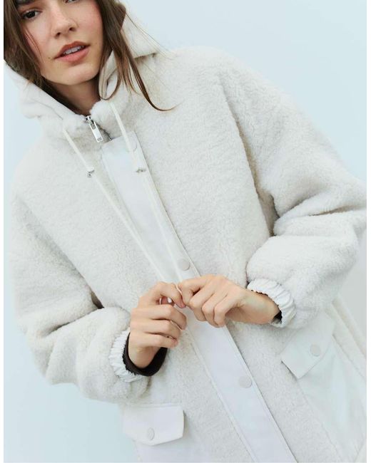 Stradivarius Green Long Faux Shearling Lined Coat