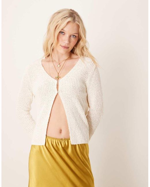 Cárdigan Con Abertura Delantera Con Corchetes De Punto De Hilo Texturizado De -Blanco ASOS de color Natural