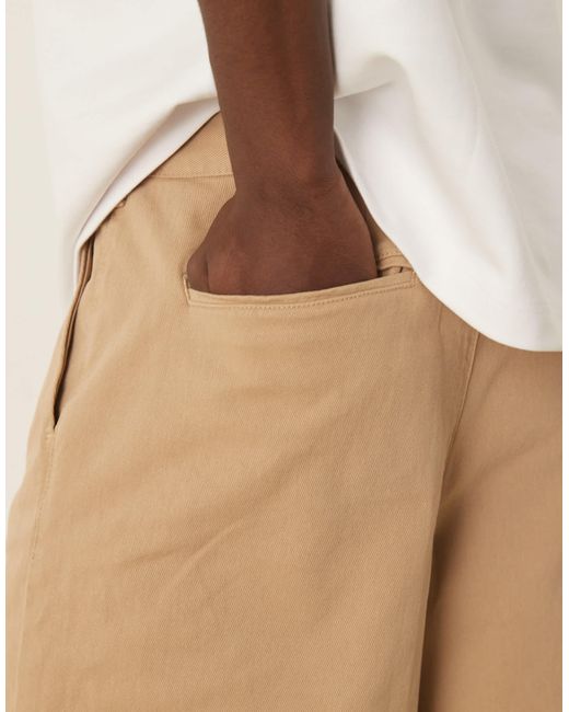 ASOS Natural Long Length Pleated Shorts With Double Darts for men