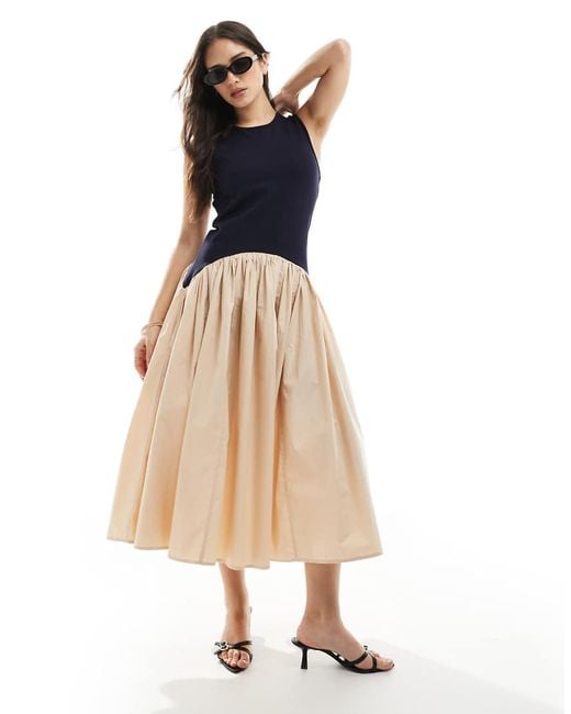 French Connection Natural Jia Drop Waist Midi Dress