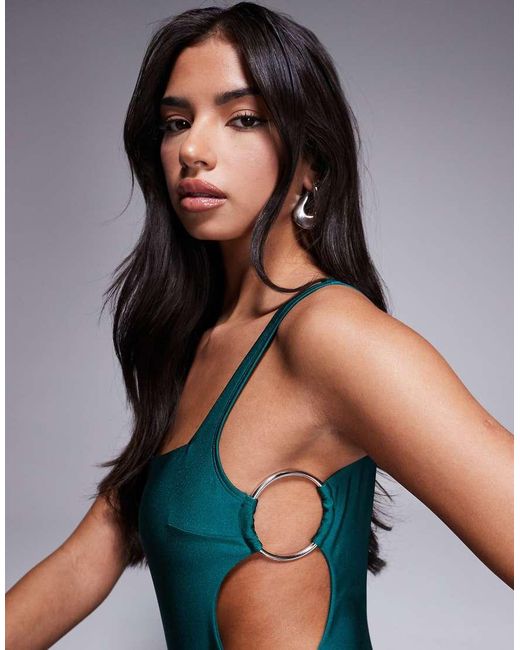 ASOS Blue Cut Out Swimsuit With Jumbo Rings