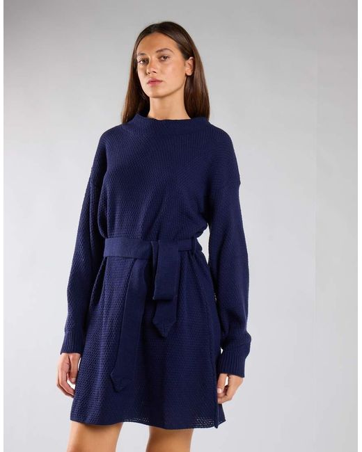 Glamorous Blue Knit Belted Long Sleeve Mini Dress