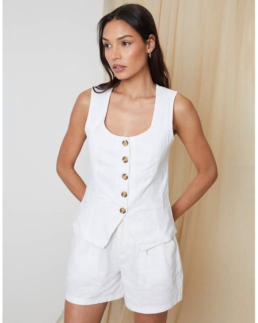 Threadbare White Linen Blend Scoop Neck Waistcoat