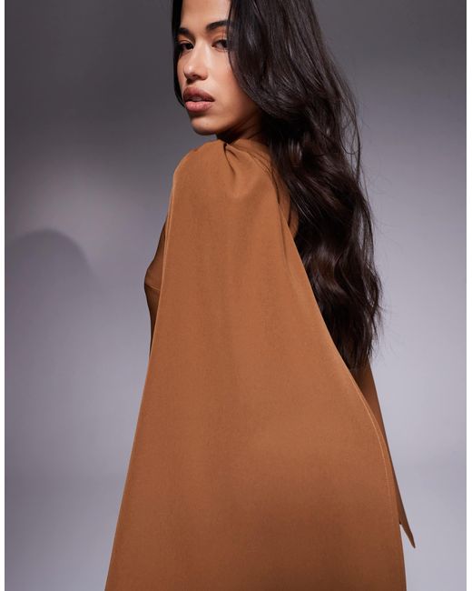 TFNC London Brown Crepe Mini Dress With Cape Shoulders