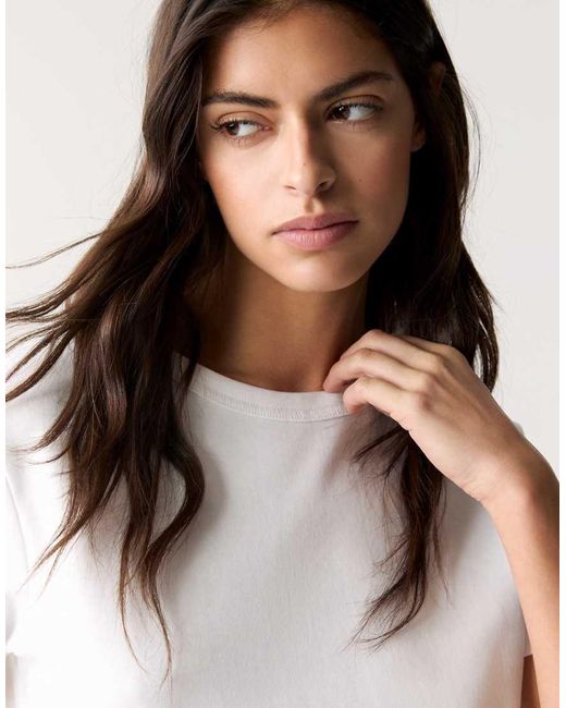 Pull&Bear White Basic Short Sleeve T-shirt