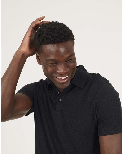 Brave Soul Blue Textured Short Sleeve Polo Shirt for men