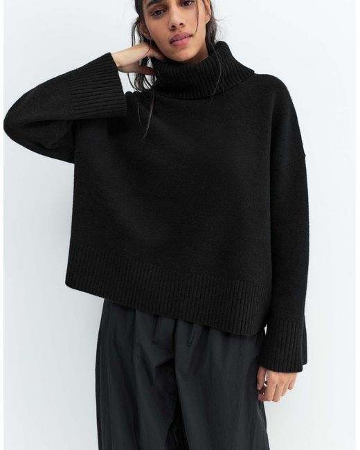 Pull à col montant en maille douce Pull&Bear en coloris Black