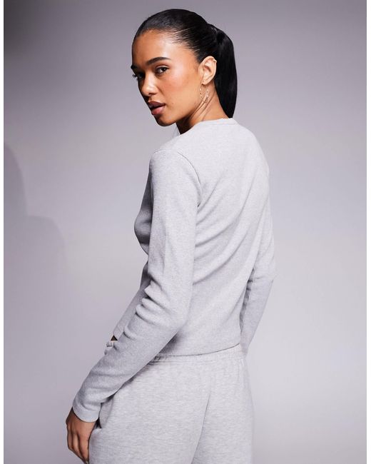 Exclusivité - - top d'ensemble côtelé riche en coton manches longues boutonné devant - gris foncé chiné Kaiia en coloris Gray