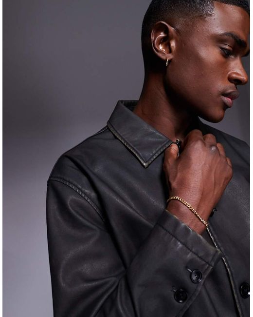 Chaqueta Harrington Lavado De Corte Cuadrado De Cuero Sintético De ASOS de hombre de color Blue