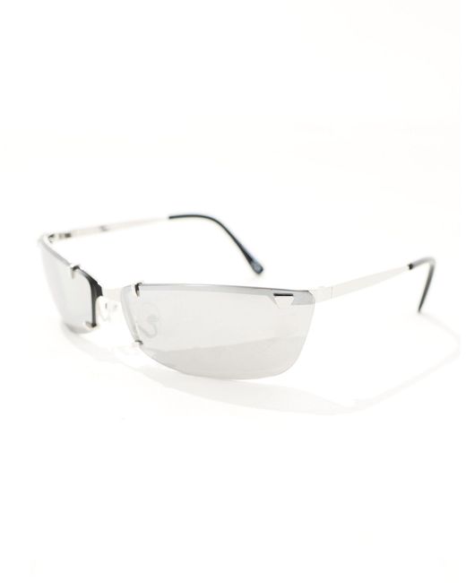 ASOS Brown Rimless Y2k Sunglasses With Metal Clip Detail for men