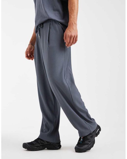 ASOS Blue Relaxed Taper Pleated jogger for men