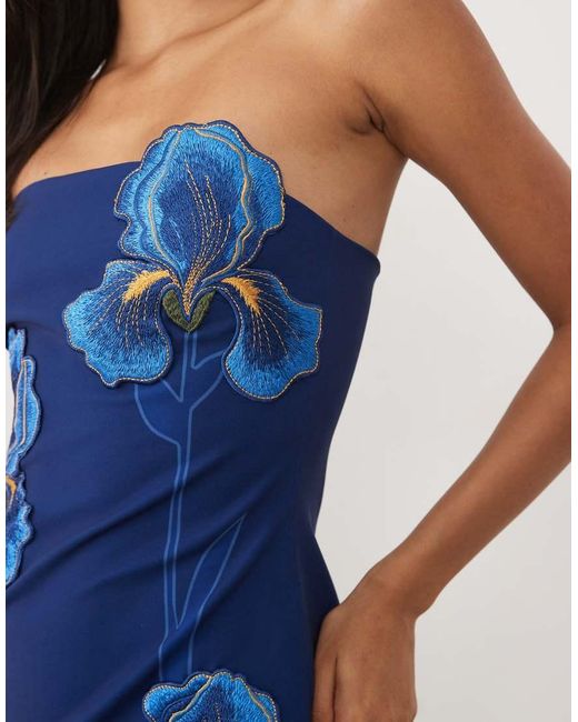 JW PEI Blue Iris 3d Floral Structured Bandeau Mini Dress
