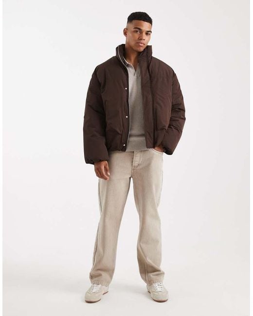 Only & Sons Brown Oversized Ripstock Puffer for men