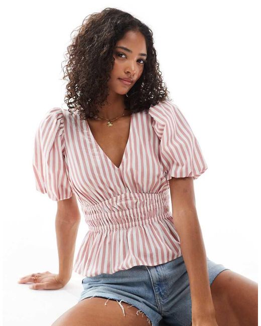 Top A Rayas Rosas Elegante Con Mangas Abullonadas De New Look de color Red