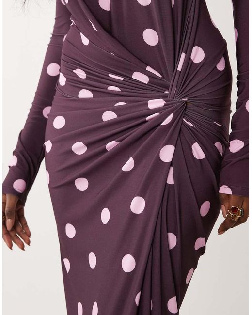 DASKA Purple Stretch Long Sleeve High Neck Twist Detail Maxi Dress