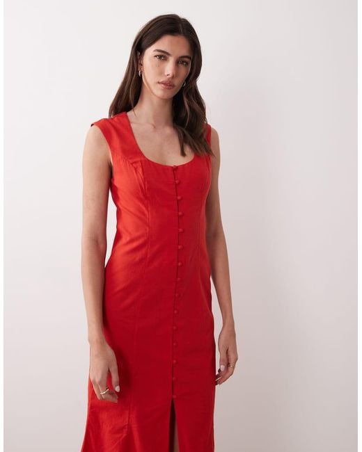 ASOS Red Square Neck Button Down Midi Sundress