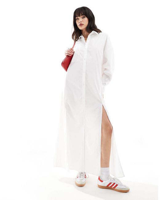 ASOS White Maxi Shirt Dress With High Double Split