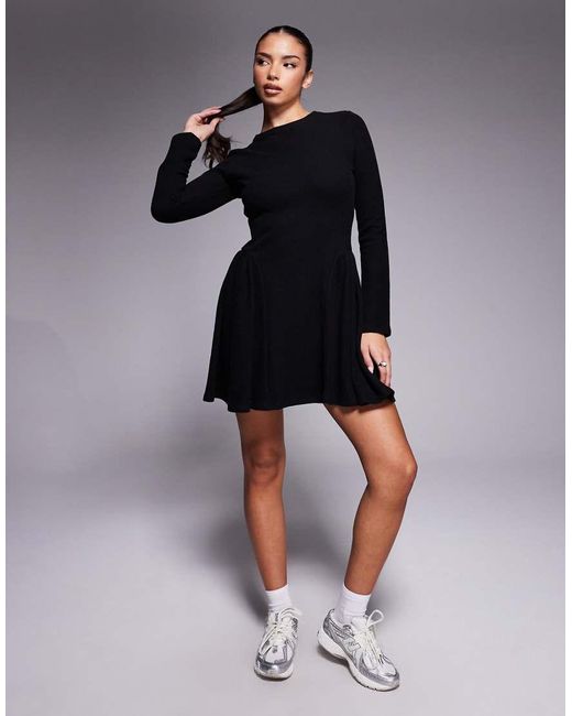 ASOS Superzachte Mini-Jurk Met Lange Mouwen En Godetplooien in het Blue