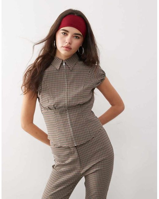 Camicia Sartoriale Multicolore A Quadri Con Zip Sul Davanti di Collusion in Brown
