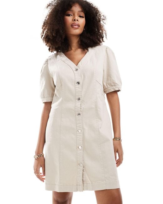 Vero Moda White Denim Button Through V Neck Mini Dress