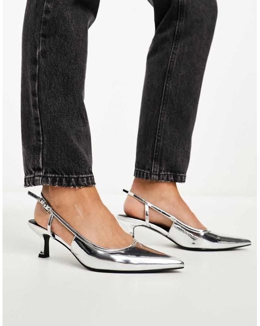Asos Design Wide Fit White Strut Slingback Kitten Heeled Shoes