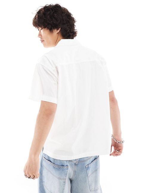 Camicia a maniche corte bianca con ricami di Obey in White da Uomo