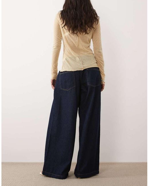 ASOS Blue Wide Leg Jean With Pleat Detail