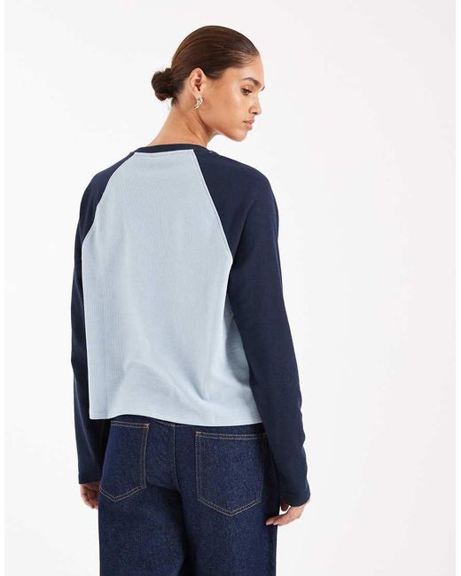 ASOS Blue Textured Oversized Raglan Long Sleeve Top