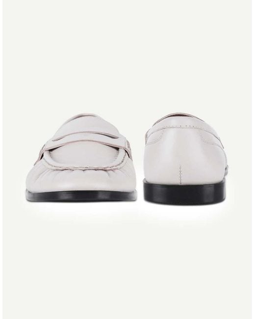 OFF THE HOOK White Sienna Real Leather Loafers With Ruched Detail
