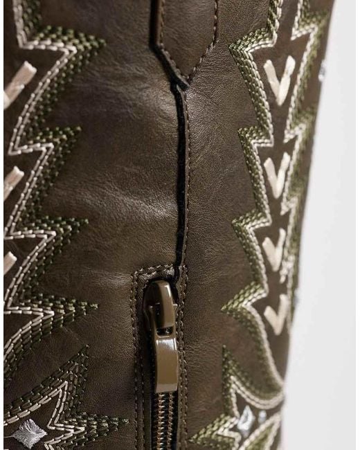 Glamorous Green Embroidered Western Knee Boots