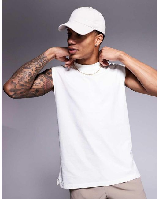 4505 White Icon Cotton Oversized Pump Training Tank With Quick Dry Finish for men