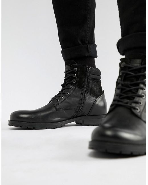 indendørs vegne venstre Jack & Jones Leather Boot in Black for Men | Lyst Australia